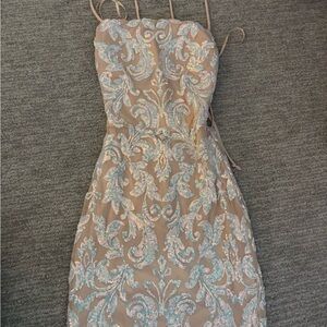 Windsor Strapless Dress with Blue and Cream Sequins